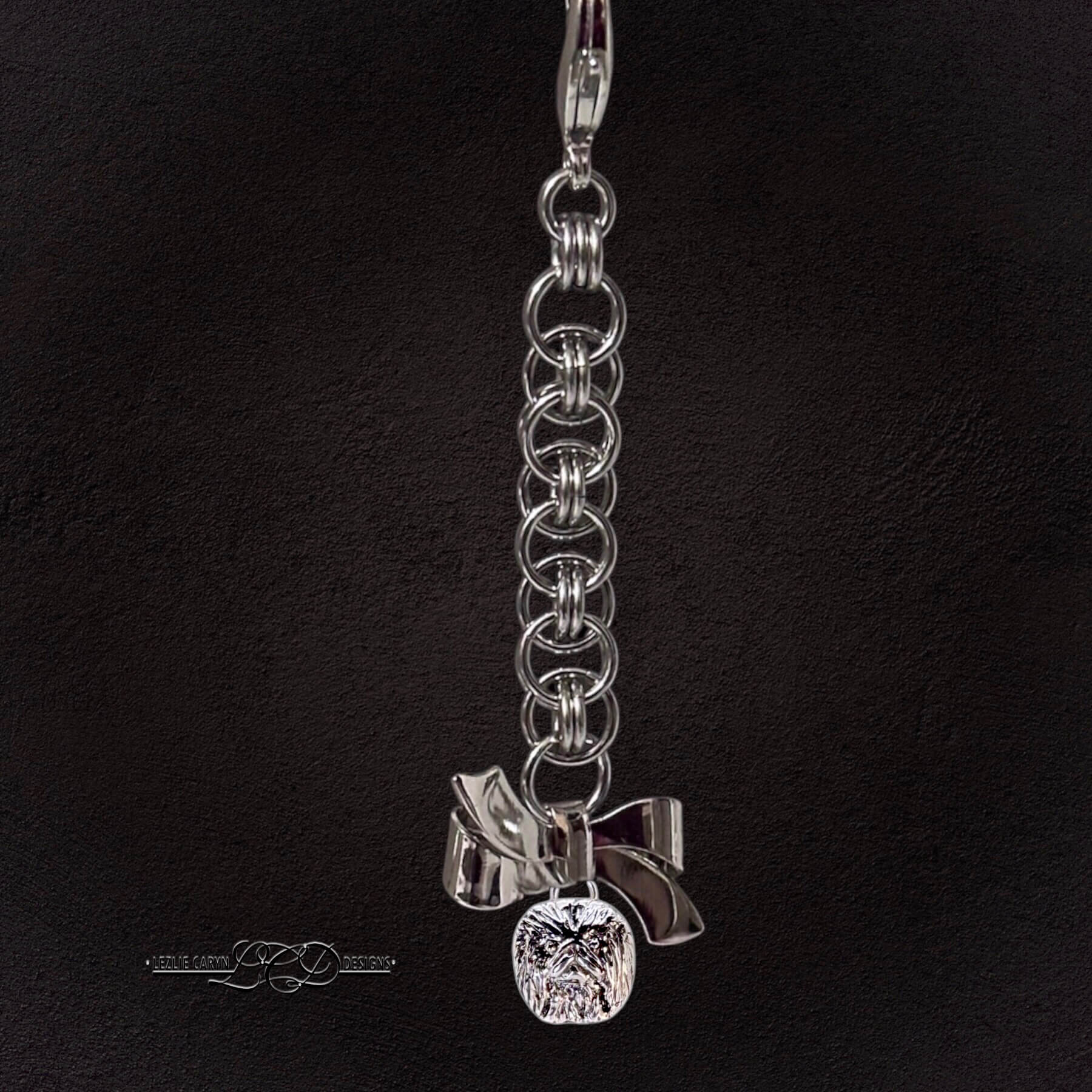 Pekingese Puppy Zipper Pull/Handbag Charm/Backpack Charm on Hand-Woven Alison Chain - Image 2