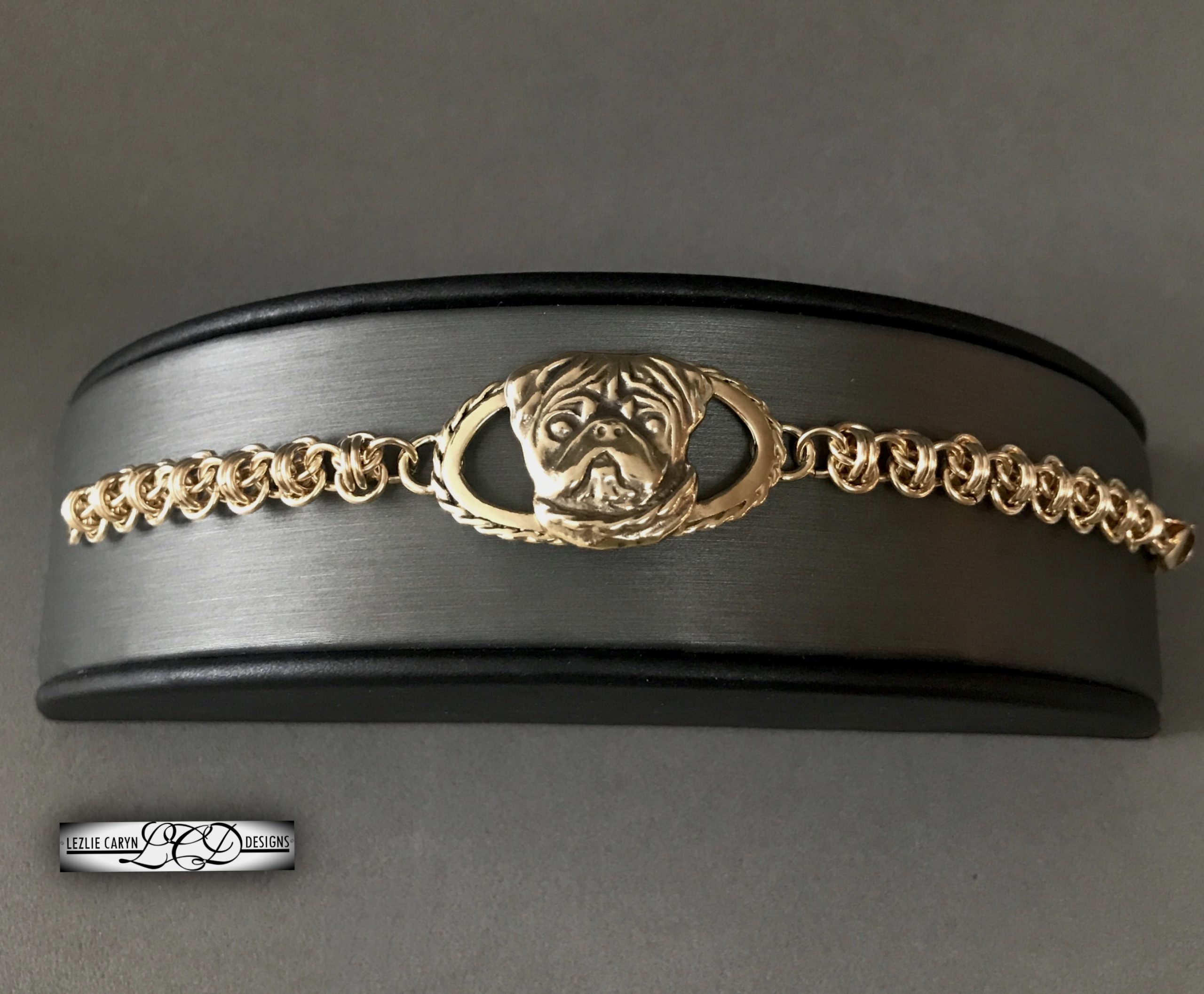 Oval Pug Bracelet with Hand-Woven Brianne Chain - Image 2