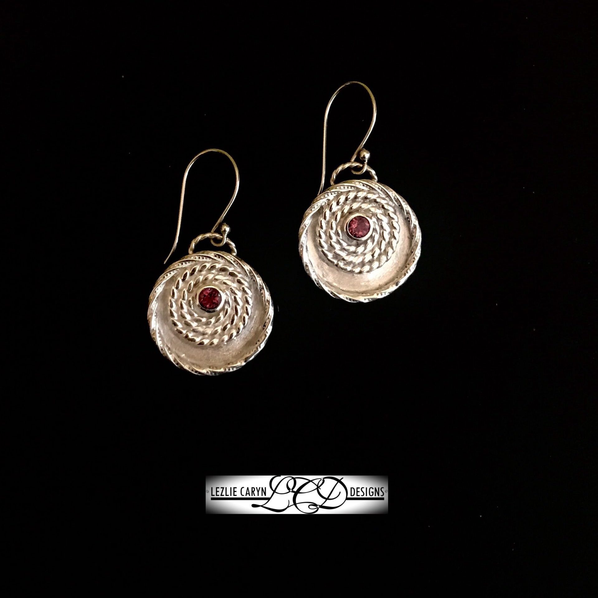 Round Rosette Earrings with Gemstone - Image 3