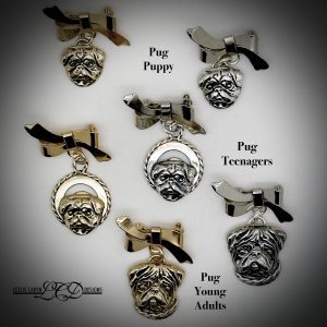 Pug Family Tree Bow Pin – Puppy, Teenager, Young Adult