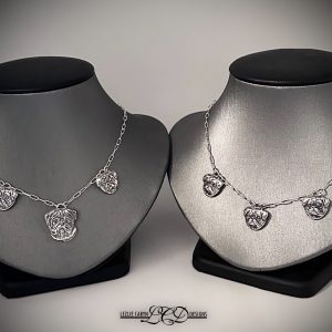 Pug Mom & Puppies Necklace on Paper Clip Chain