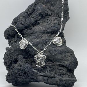 Pug Mom & Puppies Necklace on Paper Clip Chain