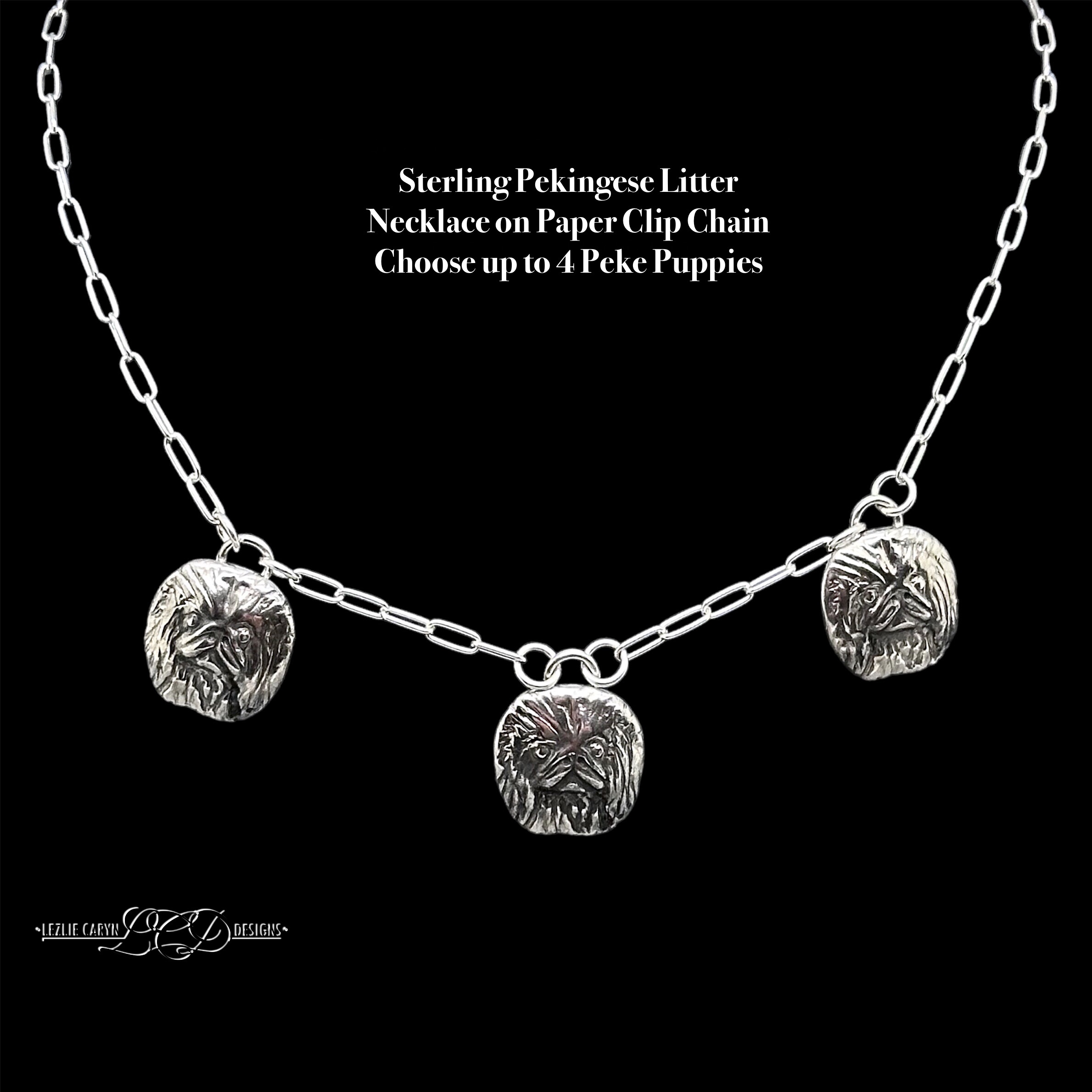 Pekingese Puppy Litter Necklace on Paper Clip Chain - Image 3