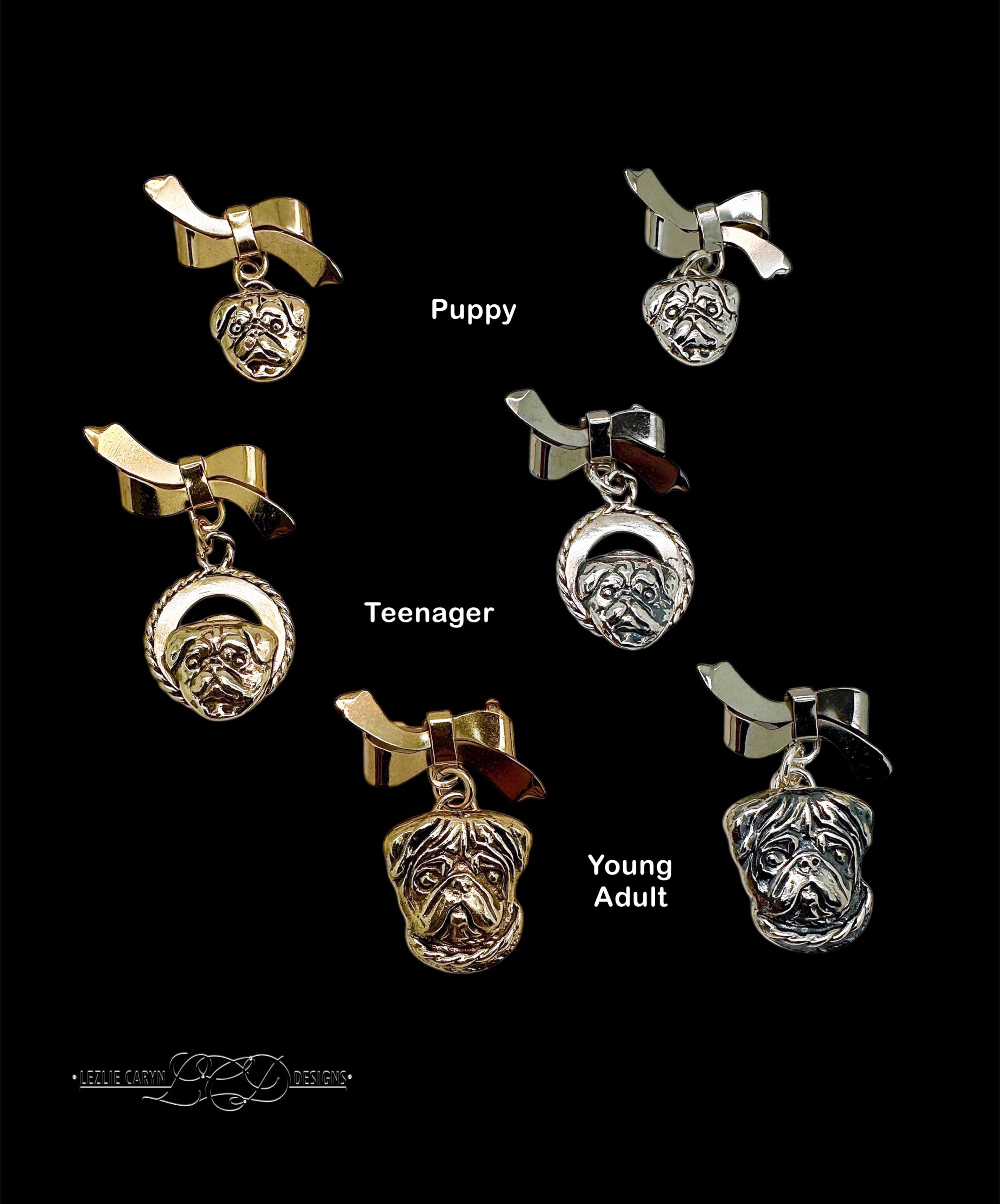 Pug Family Tree Bow Pin - Puppy, Teenager, Young Adult - Image 2