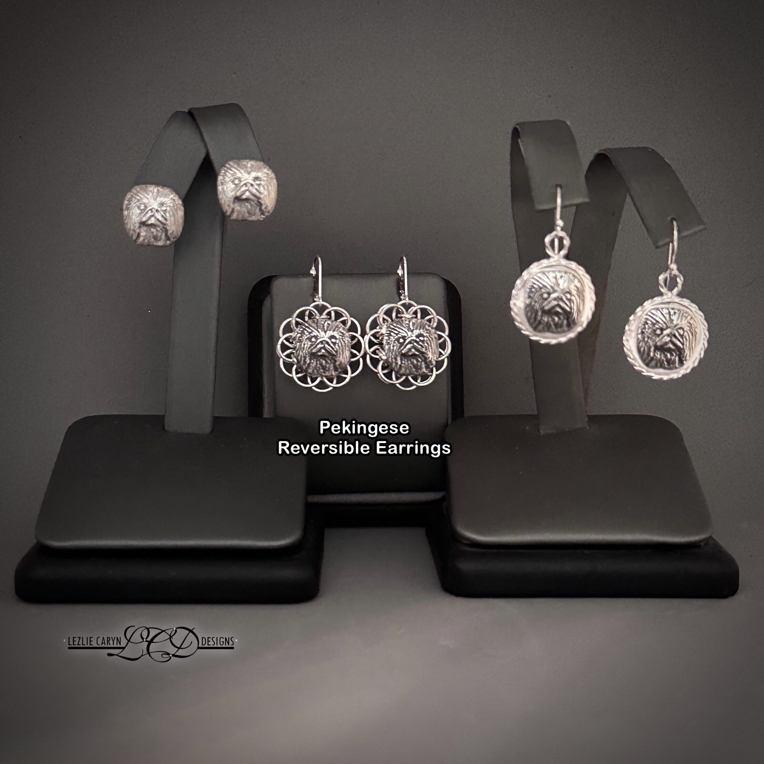 Alison Reversible Pekingese Puppy Earrings - Image 3
