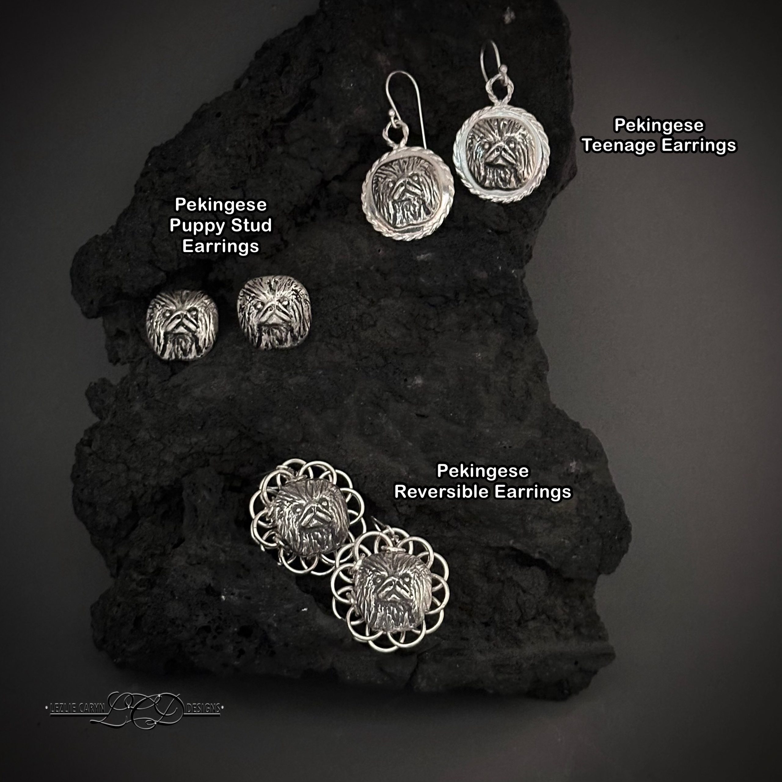 Alison Reversible Pekingese Puppy Earrings - Image 2
