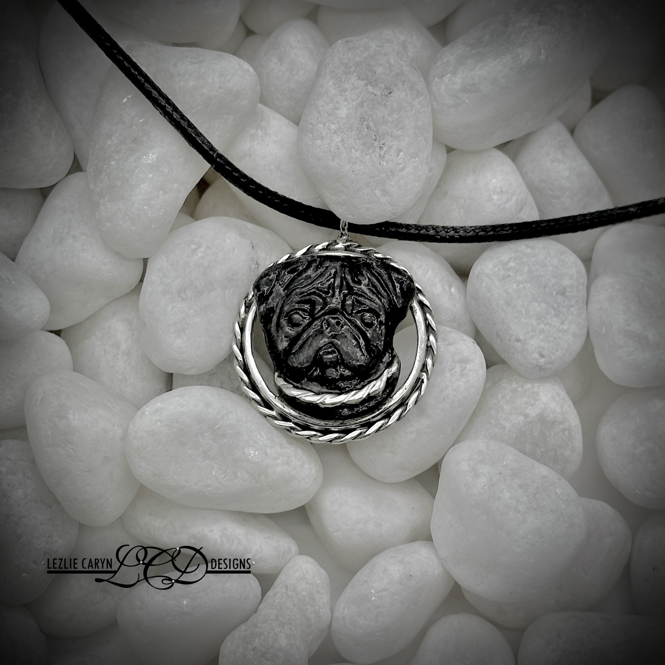 Sterling Black Pug Pendant with a Twist