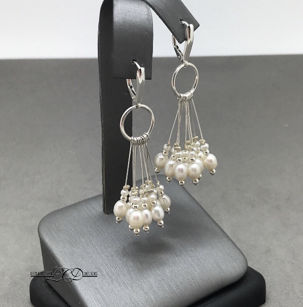 Cascading Pearl Droplet Earrings in Sterling Silver - Image 3