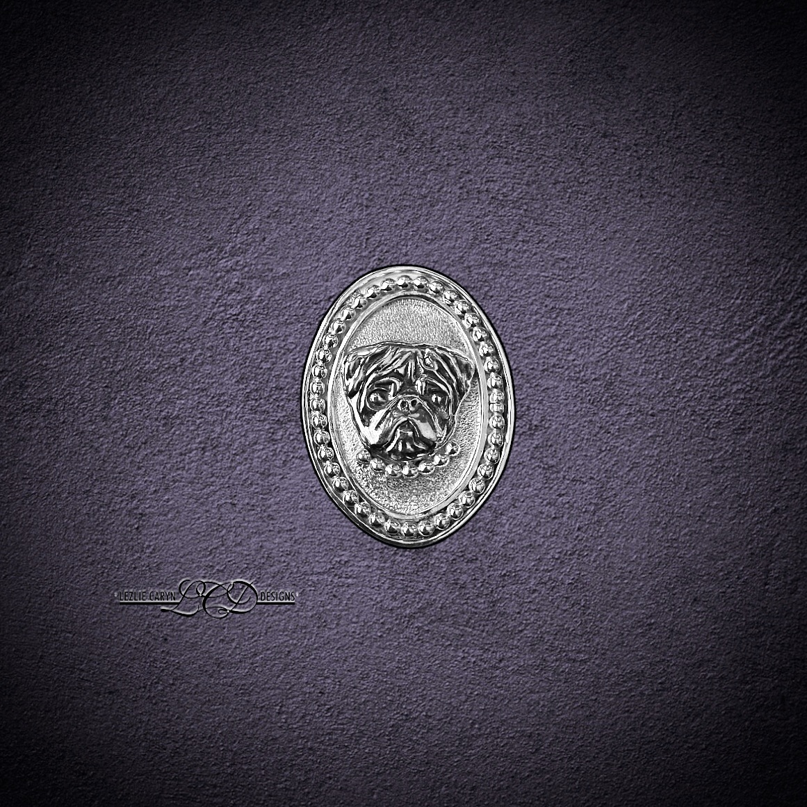 Pug Oval Cameo Pin with Pearl Collar