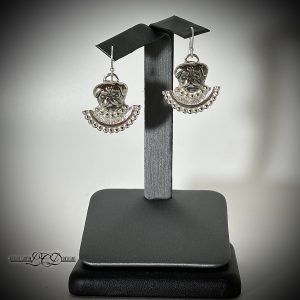 Pug with Silver Bead Collar Earrings
