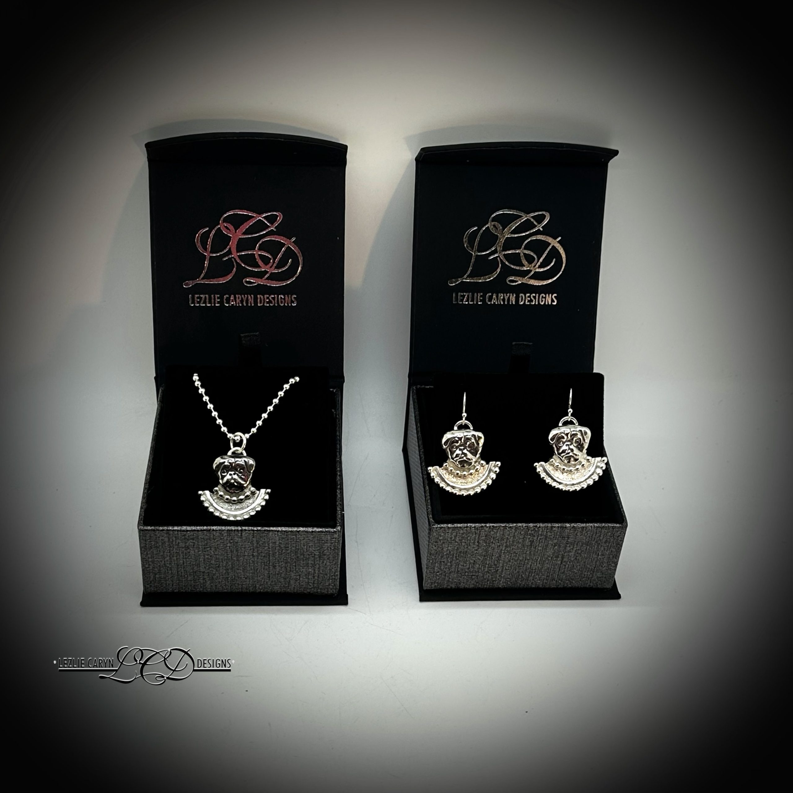 Pug with Silver Bead Collar Earrings - Image 6